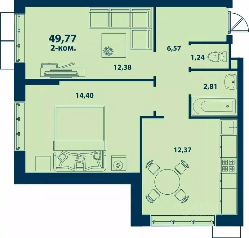 2-к кв. Башкортостан, Уфа ул. Ивана Спатара, 14 (49.77 м) - Фото 0