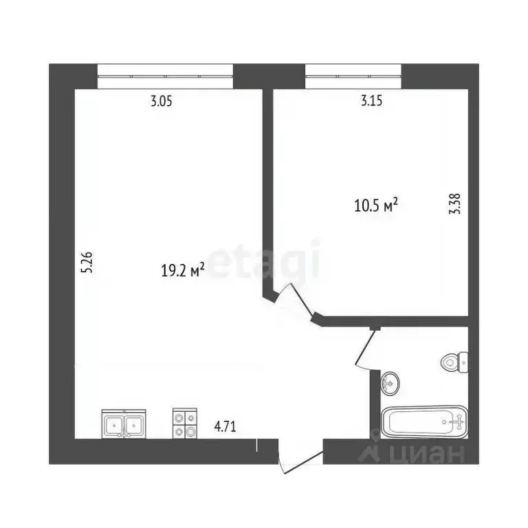 1-к кв. Тюменская область, Тюмень ул. Пермякова, 7а (32.3 м) - Фото 0