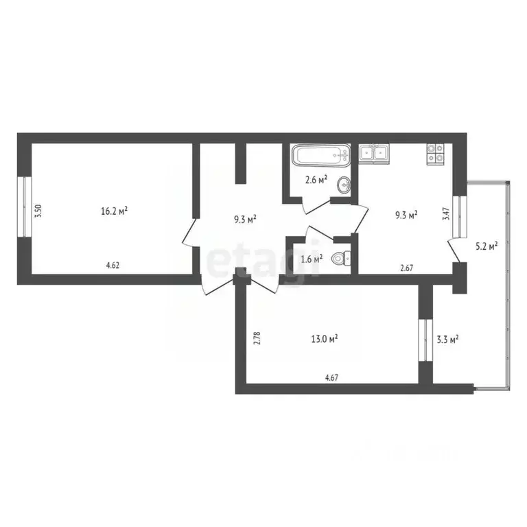 2-к кв. Крым, Евпатория городской округ, Новоозерное пгт ул. Морская, ... - Фото 2