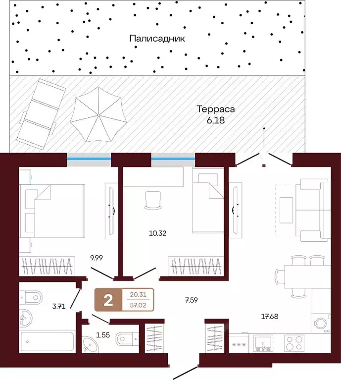 2-к кв. Башкортостан, Иглинский район, с. Акбердино  (57.02 м) - Фото 1