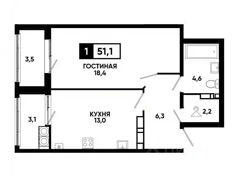 1-к кв. Ставропольский край, Ставрополь ул. Андрея Голуба, 14к3 (51.1 ... - Фото 0