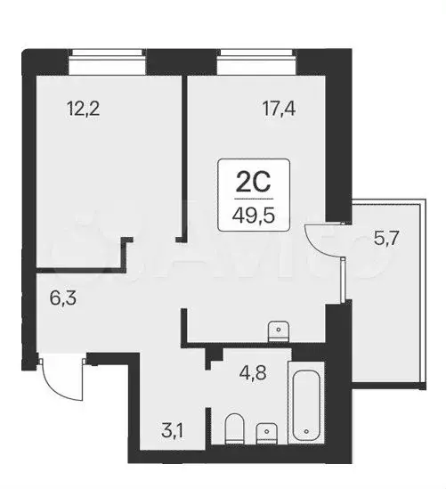 2-к. квартира, 49,1 м, 3/21 эт. - Фото 0