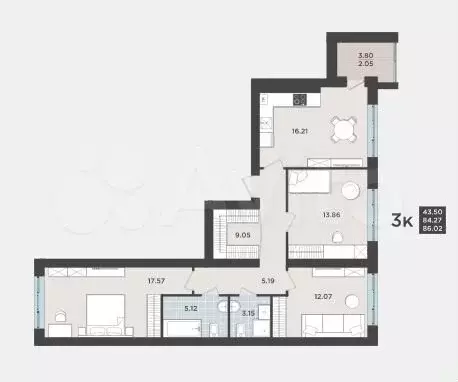 3-к. квартира, 86 м, 2/9 эт. - Фото 1