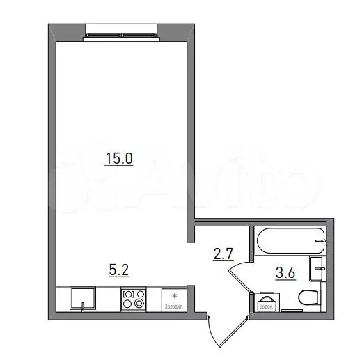 Квартира-студия, 26,5 м, 2/17 эт. - Фото 1