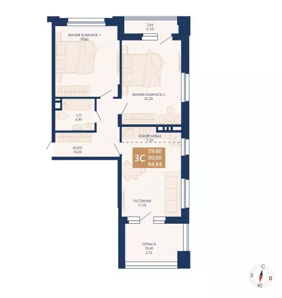 Продаётся 3-к квартира, 84.4 м - Фото 0