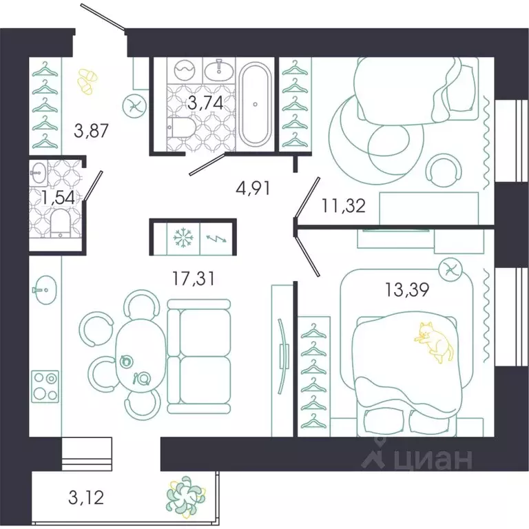2-к кв. Пензенская область, Пенза Колышлейская ул., 7 (57.64 м) - Фото 1