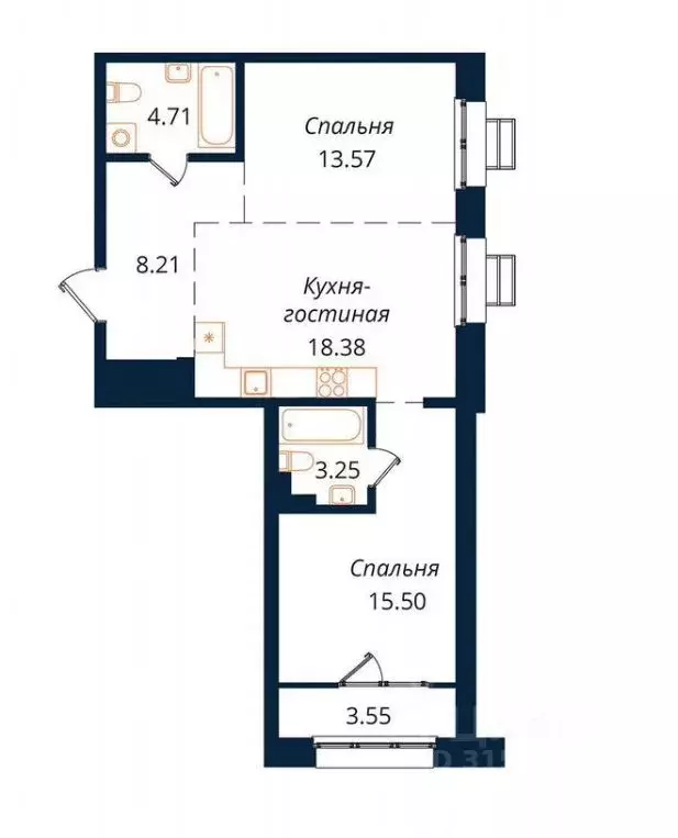 2-к кв. Иркутская область, Иркутск ул. Юрия Левитанского, 12 (68.0 м) - Фото 0