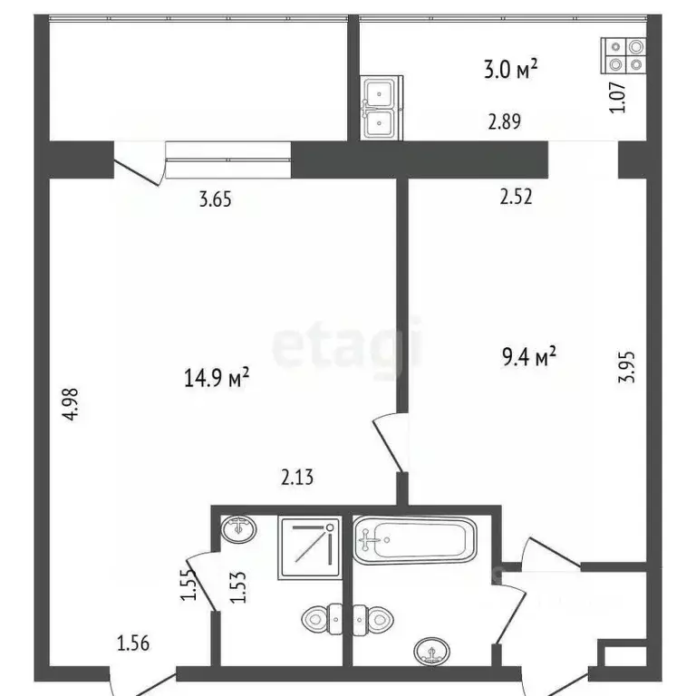 Студия Тюменская область, Тюмень ул. Мельникайте, 113 (15.9 м) - Фото 2