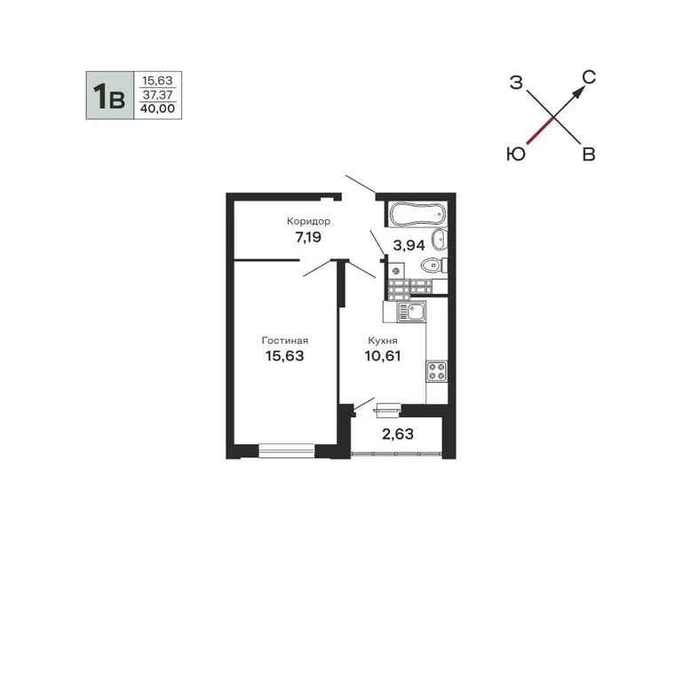 1-к квартира, 40 м - Фото 0
