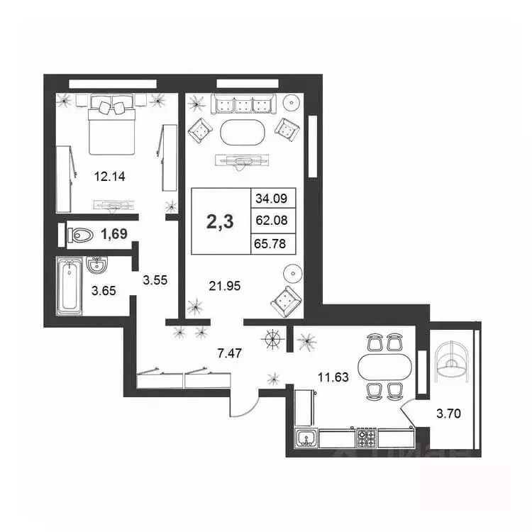 2-к кв. Новгородская область, Великий Новгород ул. Королева, 22к2 ... - Фото 1