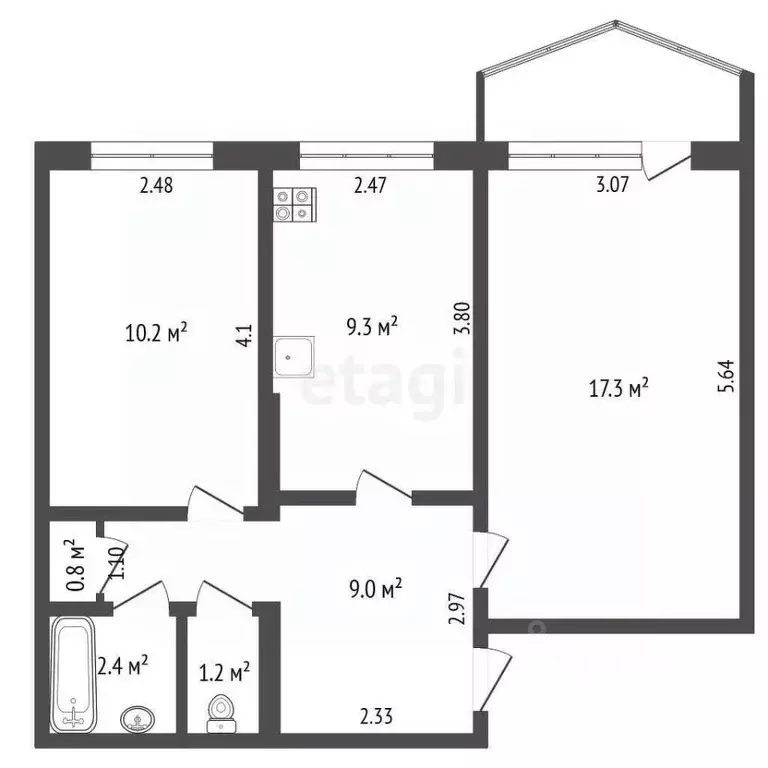 2-к кв. Саха (Якутия), Якутск ул. Можайского, 17/6 (50.0 м) - Фото 2