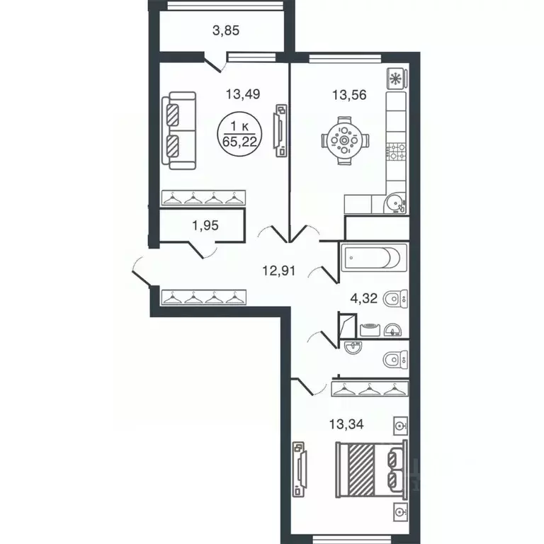 2-к кв. Тверская область, Тверь Бурашевское ш., 60 (65.22 м) - Фото 1