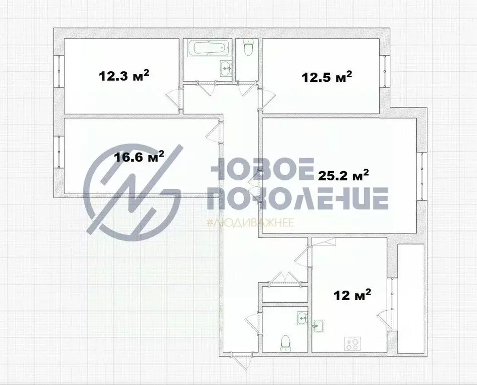 4-к кв. Омская область, Омск Омская ул., 136к1 (103.4 м) - Фото 2