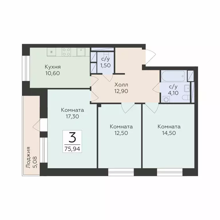 3-комнатная квартира: посёлок городского типа Родники, жилой комплекс ... - Фото 1