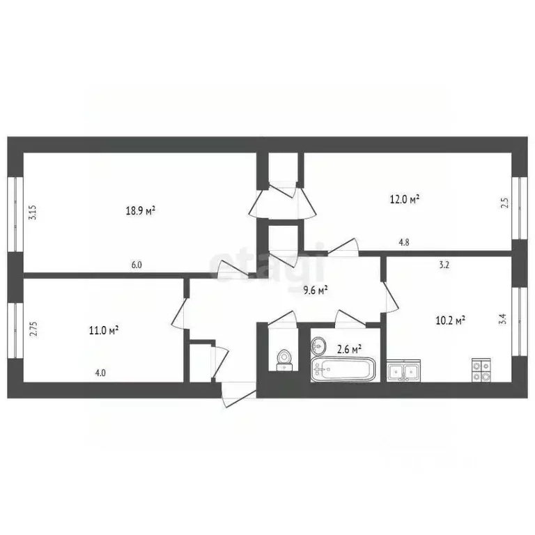 3-к кв. Ямало-Ненецкий АО, Новый Уренгой Юбилейный мкр, 2/4 (68.9 м) - Фото 2