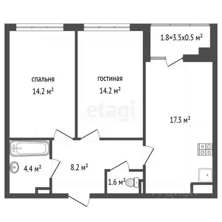 2-к кв. Ростовская область, Ростов-на-Дону ул. Бориса Слюсаря, 23с1 ... - Фото 1
