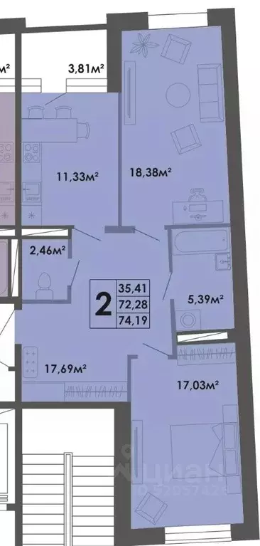 2-к кв. Саха (Якутия), Якутск ул. Богатырева, 9 (74.19 м) - Фото 1