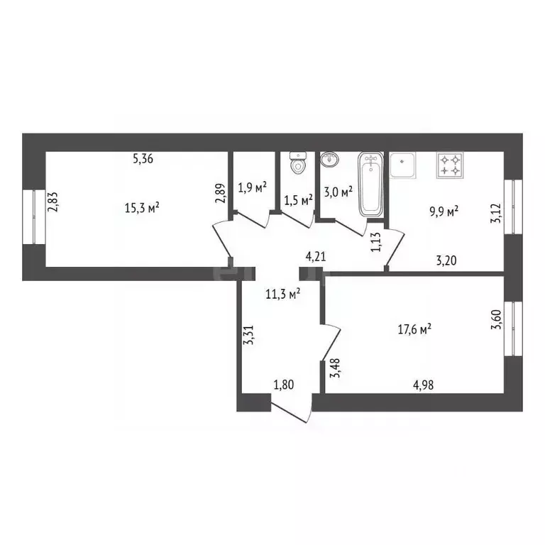 2-к кв. Башкортостан, Уфа Первомайская ул., 15 (60.5 м) - Фото 2