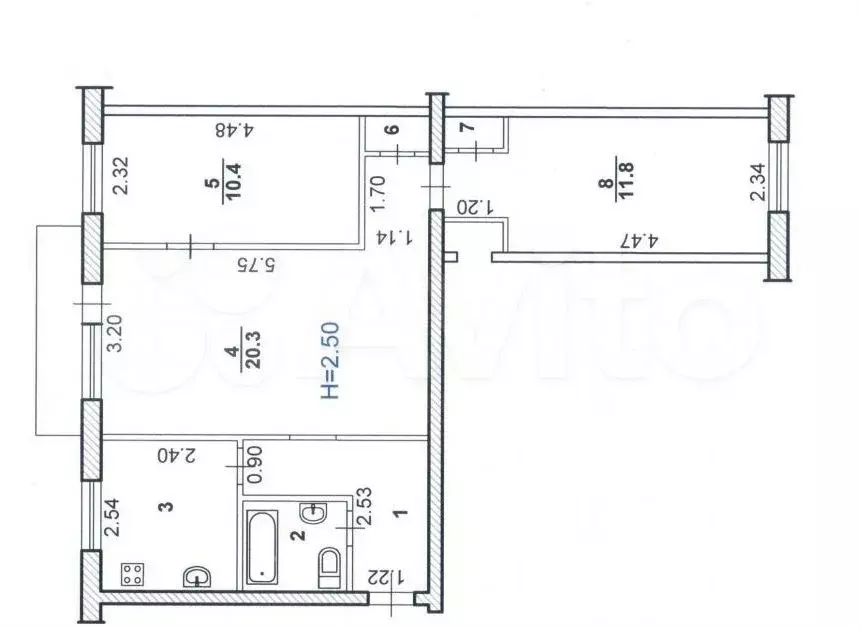 3-к. квартира, 57,6 м, 2/4 эт. - Фото 0