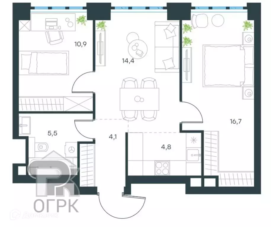 Продаётся 2-к квартира, 56.4 м - Фото 0