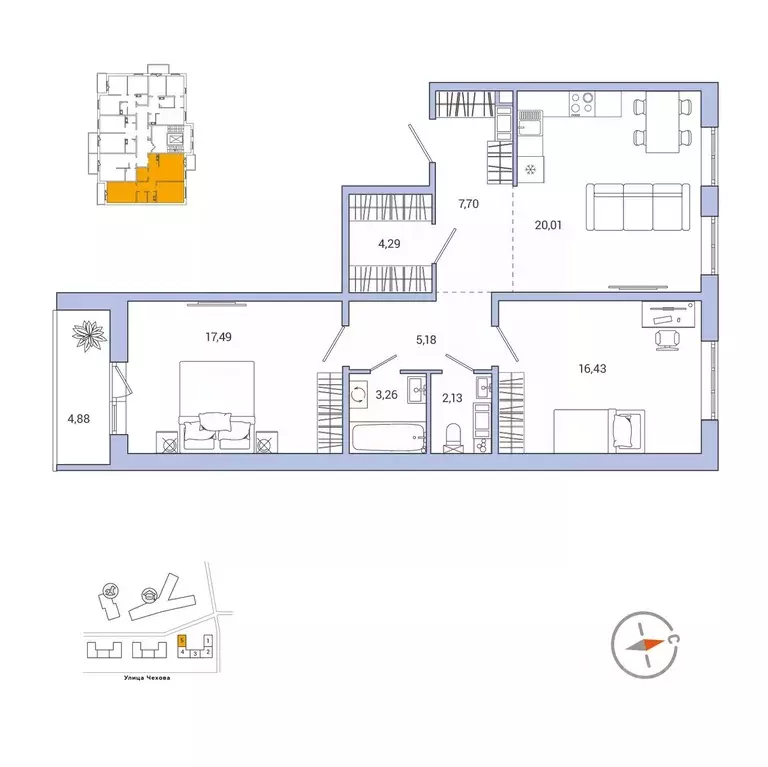 2-к кв. Ленинградская область, Гатчина ул. Чехова, 39к2 (78.8 м) - Фото 0