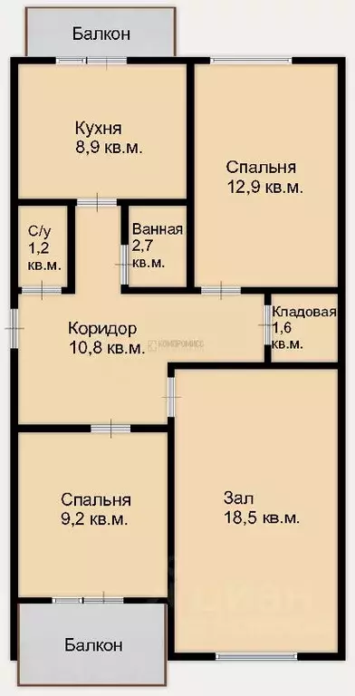 3-к кв. Краснодарский край, Абинск Республиканская ул. (65.8 м) - Фото 2
