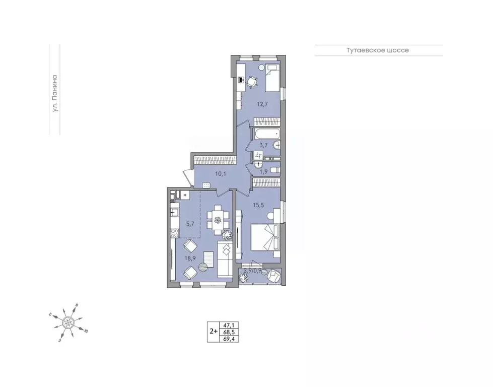 3-к кв. Ярославская область, Ярославль Тутаевское ш., 93Б (69.4 м) - Фото 1