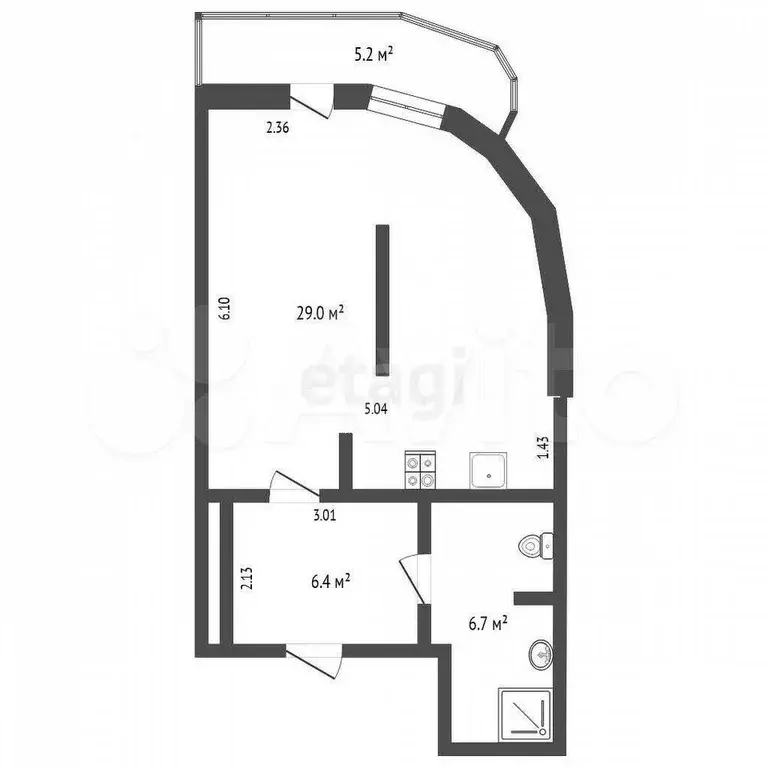 Квартира-студия, 42,1 м, 5/10 эт. - Фото 0