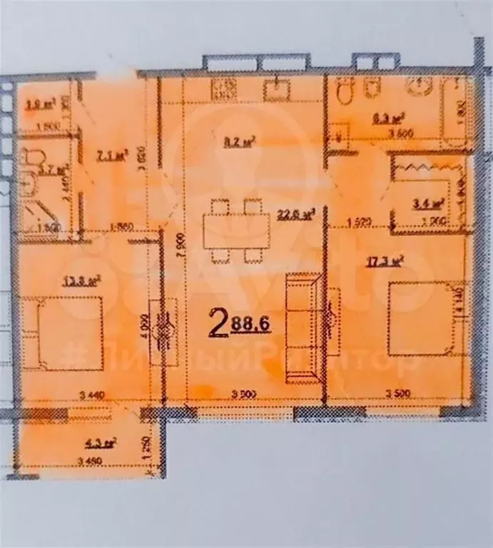 2-к. квартира, 88,1 м, 17/18 эт. - Фото 0