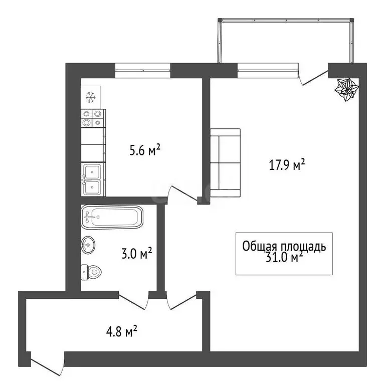 1-комнатная квартира: Новосибирск, улица Дуси Ковальчук, 179/1 (31 м) - Фото 0