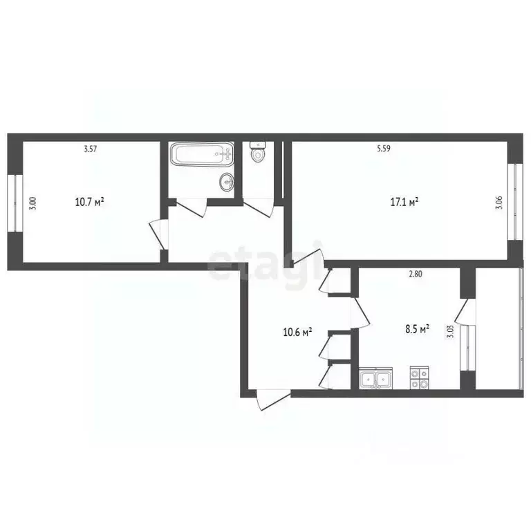 2-к кв. Псковская область, Печоры Вокзальная ул., 15 (51.8 м) - Фото 2