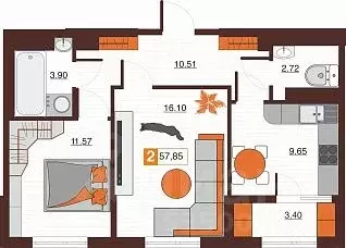 2-к кв. Оренбургская область, Оренбург Северный жилрайон, Фамильные ... - Фото 1