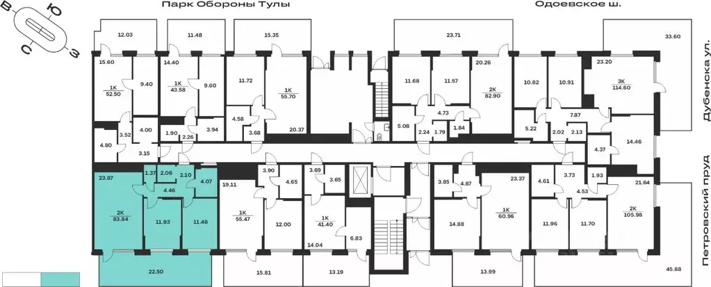 2-к кв. Тульская область, Тула Жукова Парк жилой комплекс (68.09 м) - Фото 1