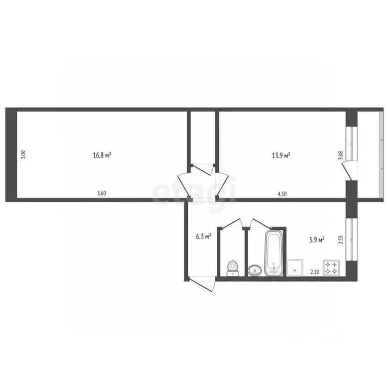 2-к кв. Омская область, Омск ул. 75-й Гвардейской Бригады, 3 (49.0 м) - Фото 1