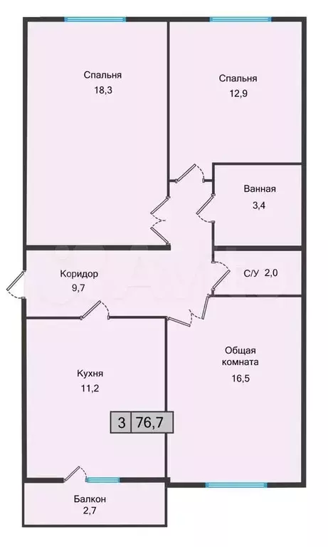 3-к. квартира, 76,7 м, 2/5 эт. - Фото 1