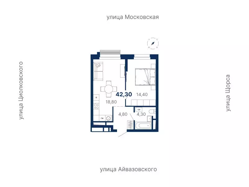 1-комнатная квартира: Екатеринбург, Московская улица, 251 (42.3 м) - Фото 0