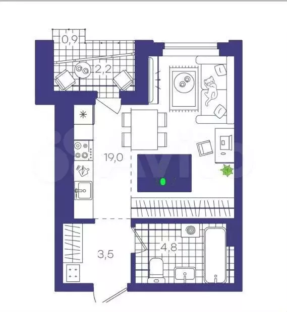 Квартира-студия, 30,7 м, 6/11 эт. - Фото 1