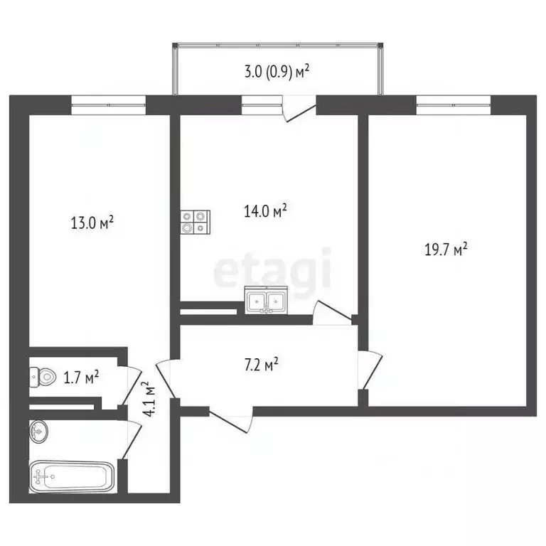 2-к кв. Вологодская область, Вологда ул. Гагарина, 82А (58.0 м) - Фото 1