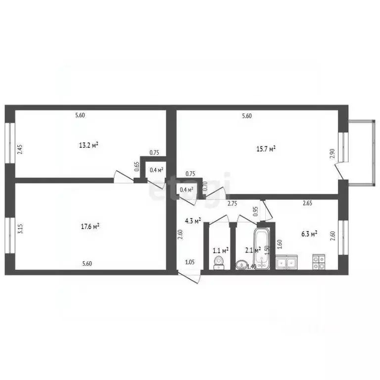 3-к кв. Мордовия, Саранск ул. Розы Люксембург, 32 (61.1 м) - Фото 2