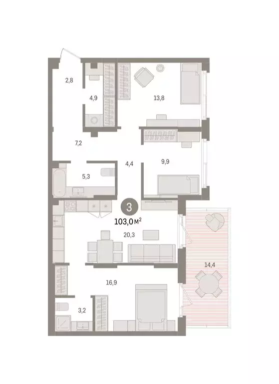 3-комнатная квартира: Пермь, улица Солдатова (102.98 м) - Фото 2