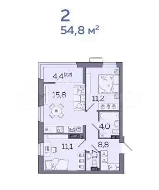 2-к. квартира, 54,2м, 21/23эт. - Фото 1