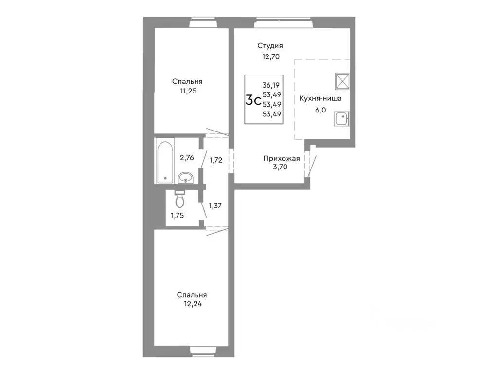 3-к кв. Челябинская область, Челябинск Нефтебазовая ул., 1-13 (53.49 ... - Фото 1