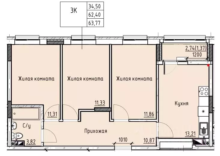 3-к кв. Ростовская область, Батайск ул. Талалихина (63.77 м) - Фото 0