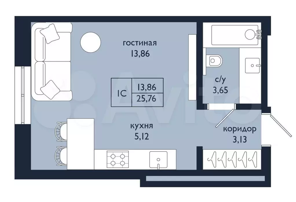 Квартира-студия, 25,8 м, 14/19 эт. - Фото 0