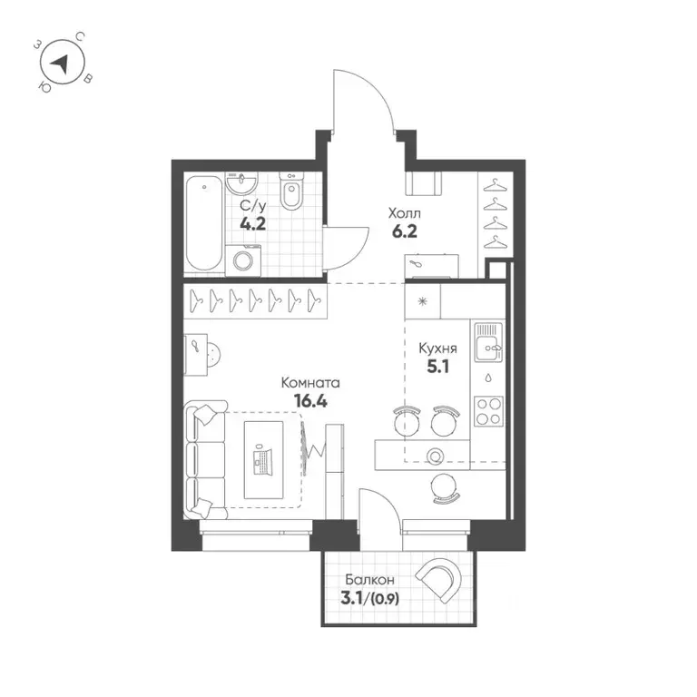 Студия Свердловская область, Екатеринбург Солнечный жилрайон,  (32.8 ... - Фото 1