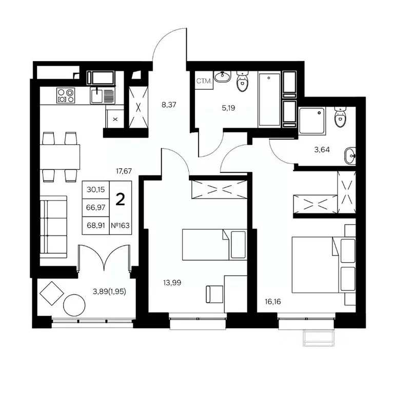 2-к кв. Калужская область, Обнинск Заовражье жилрайон, Новый город ... - Фото 1