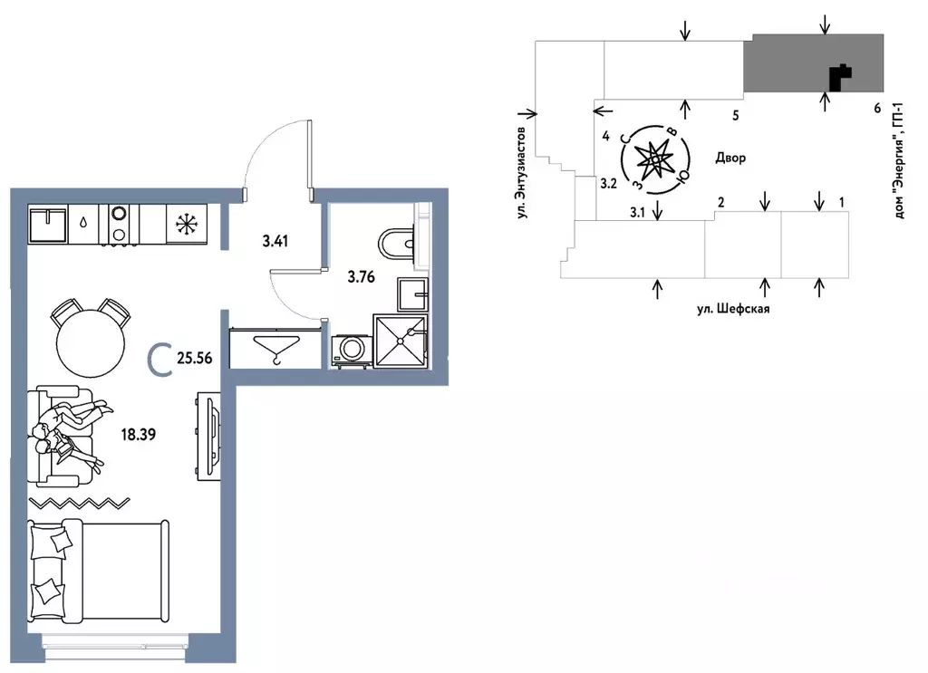 Студия Свердловская область, Екатеринбург ул. Шефская, 28А (25.56 м) - Фото 1