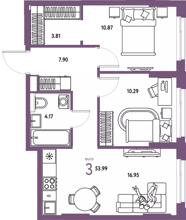 3-к кв. Тюменская область, Тюмень ул. 50 лет Октября, 61к1 (53.99 м) - Фото 1