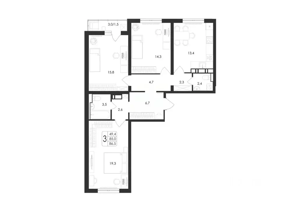 3-к кв. Воронежская область, Воронеж ул. Загоровского, 5/2 (86.5 м) - Фото 0