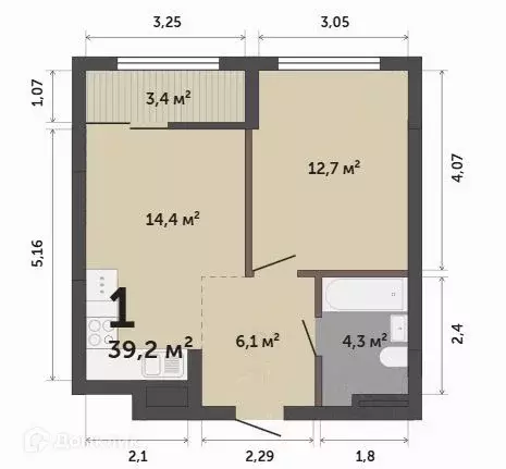 Продаётся 1-к квартира, 39.2 м - Фото 0